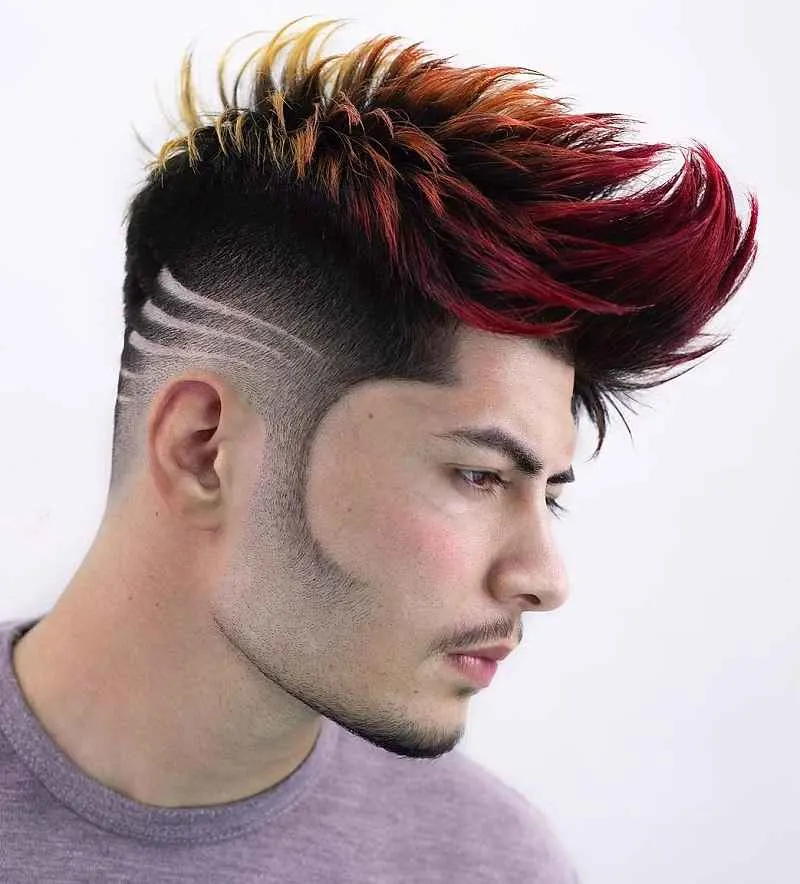 Dyed Faux Hawk with Design Lines for Men