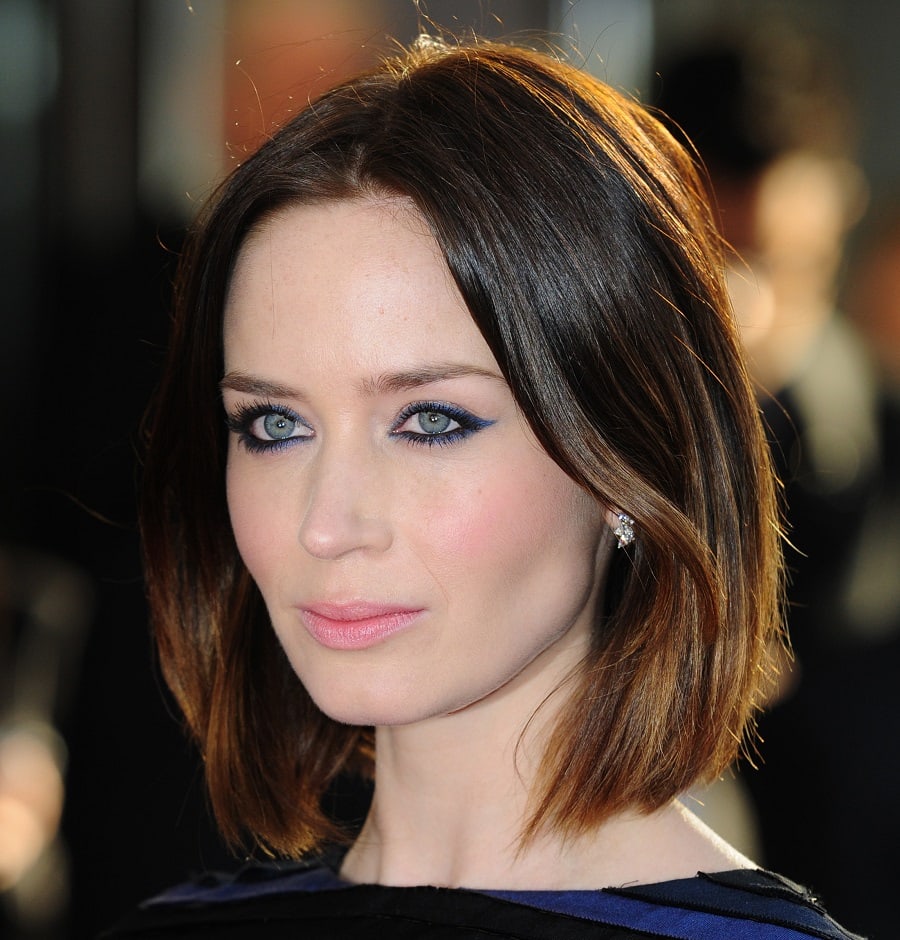 Emily Blunt With Brown Hair And Blue Eyes
