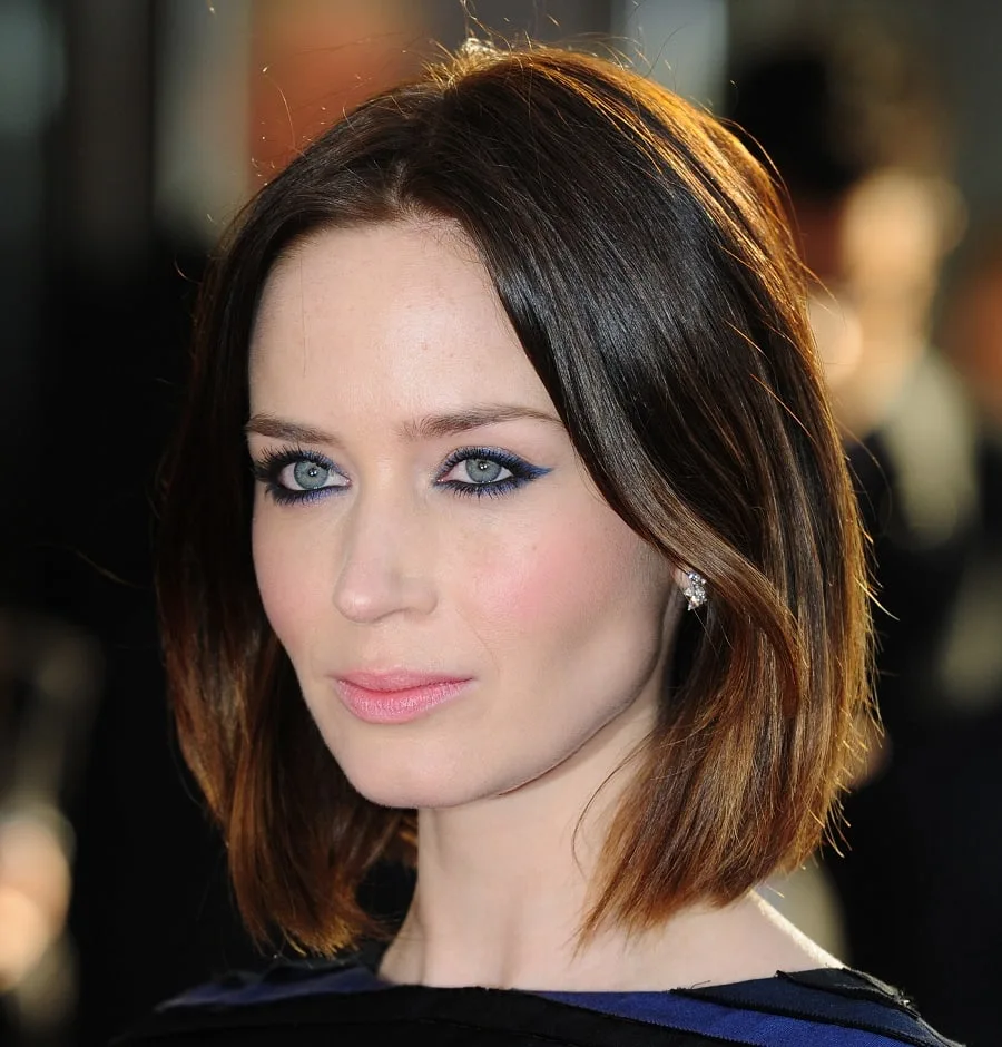 Emily Blunt With Brown Hair And Blue Eyes