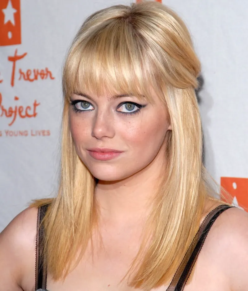 Emma Stone's half-up hairstyle with bangs