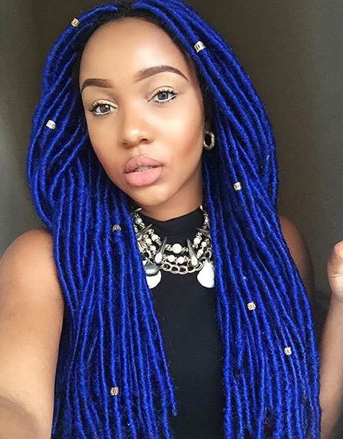 blue Faux Locs hairstyle for young girl