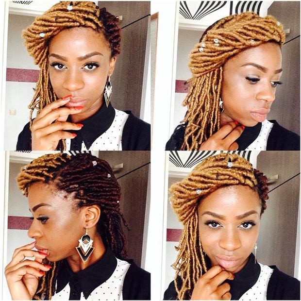 Brown Color clash Faux Locs hairstyle for women