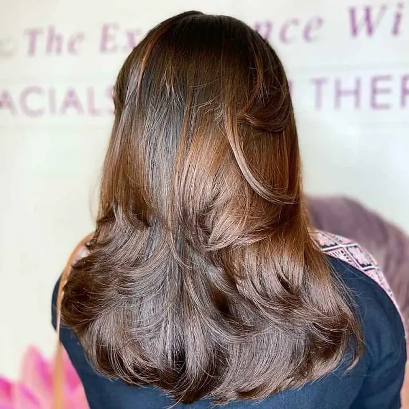 Feathered Layers On Cinnamon Brown Hair