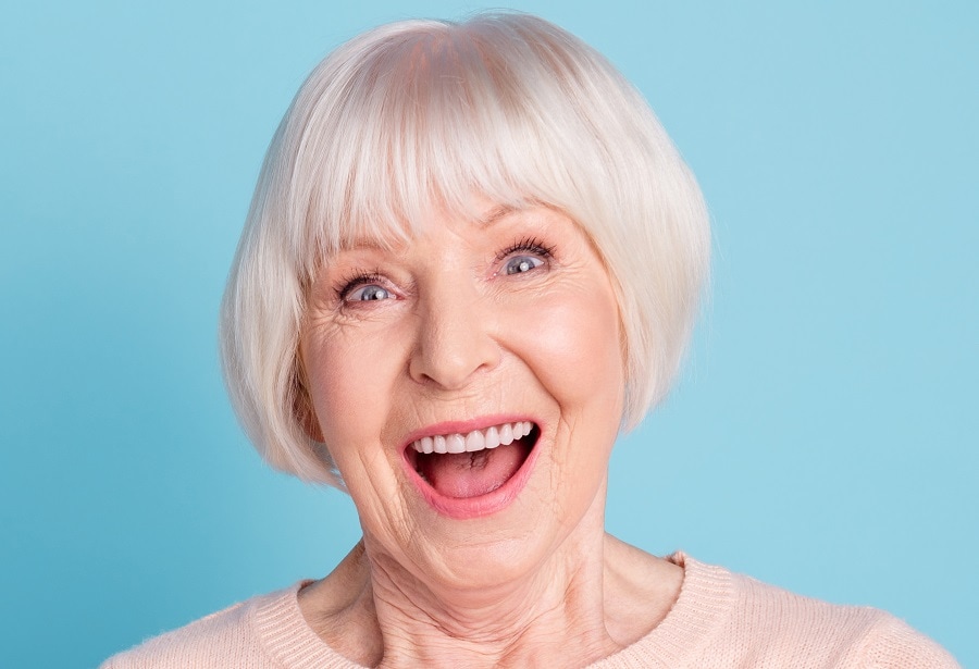French blonde bob with bangs for women over 50