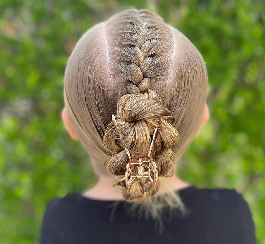 French braided updo with claw clip