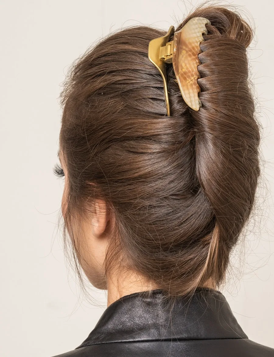 French twist hairstyle with claw clip