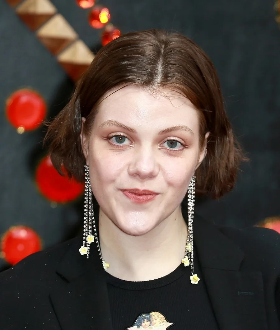 Georgie Henley With Brown Hair And Blue Eyes