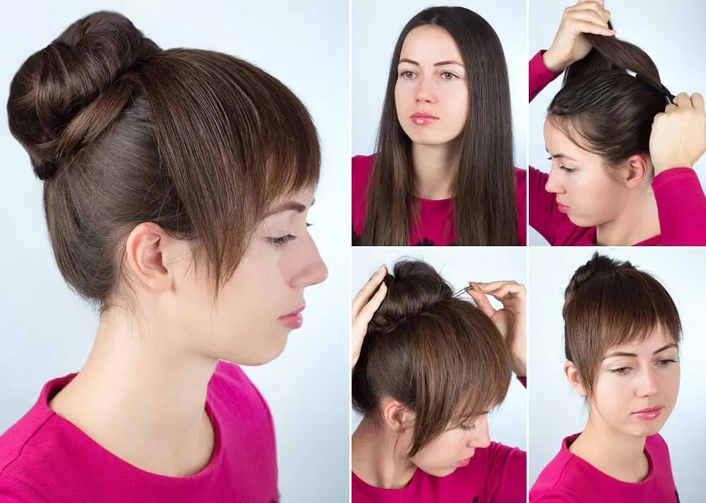 Image of High shag ponytail with a bun