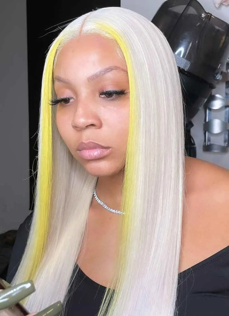 Icy Blonde Hair with Yellow Streaks for Black Girls