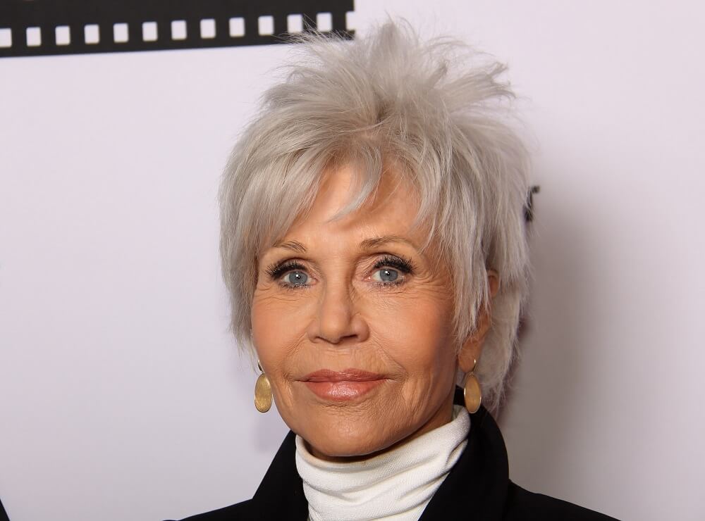 Jane Fonda's short gray hair