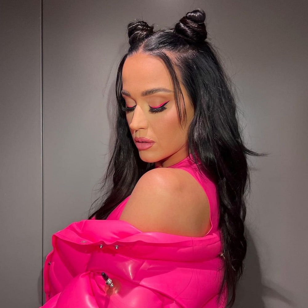 Katy Perry with half up space buns