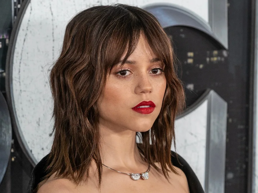 Latina Actress Jenna Ortega With Curtain Bangs Hairstyle