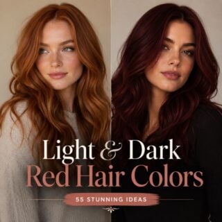 Light and dark red hair color ideas shown on two women with copper red and deep burgundy hair