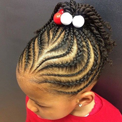 African Straight Up Hairstyle For Kids - Feed in braids ...