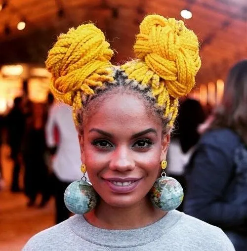 Yellow color box braid hairstyle