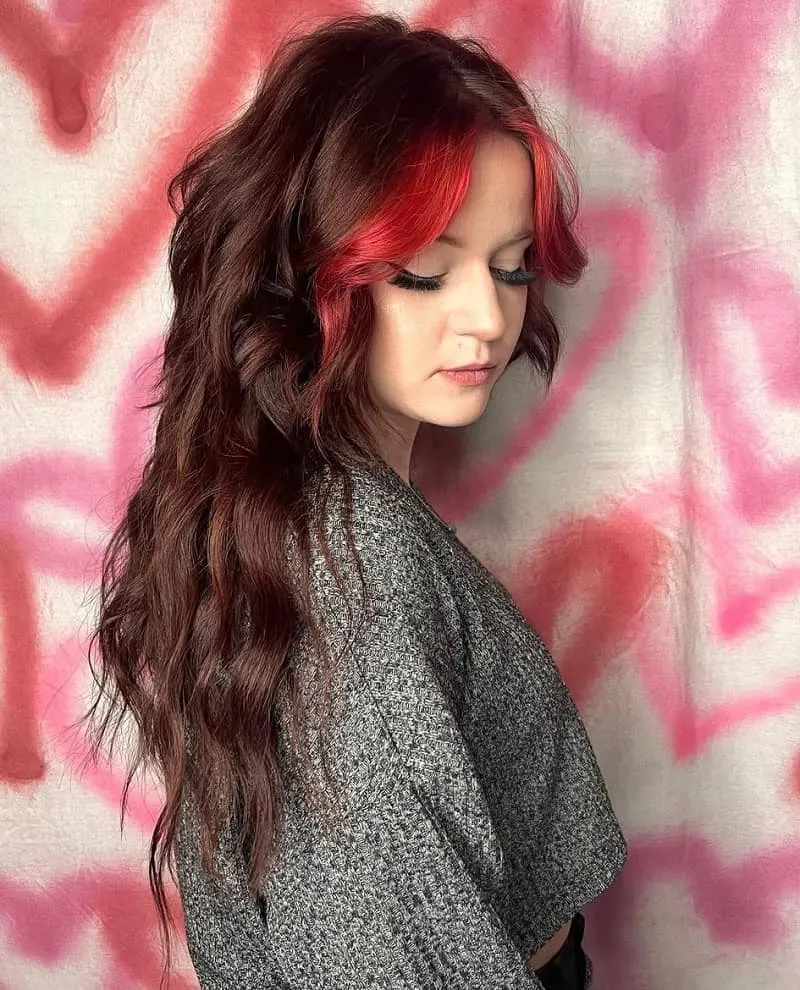 Long Chestnut Brown Waves with Red Streaks