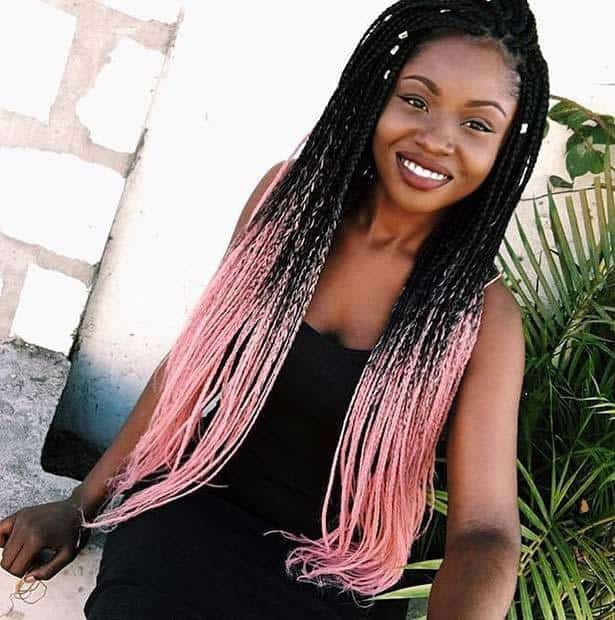 Long Pink color Ombre Braids for black girl