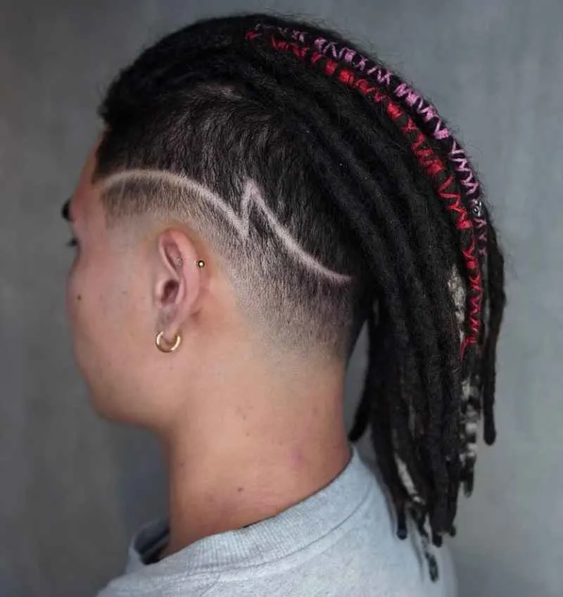 Low Taper Fade with Dreadlocks and Design
