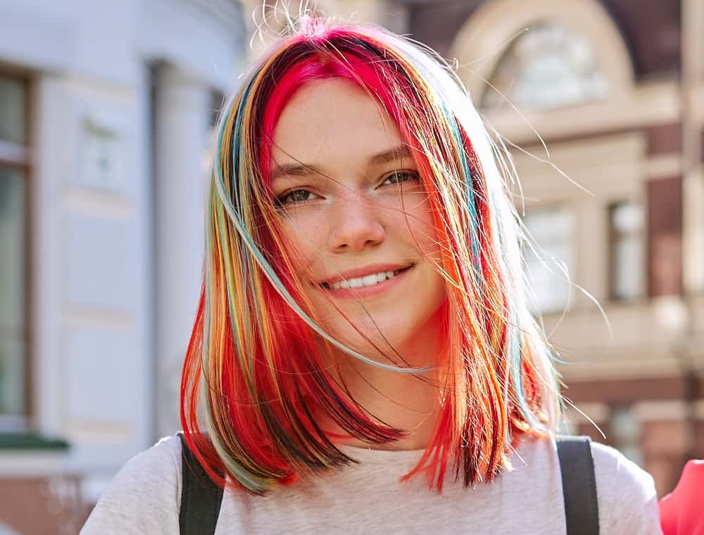 Medium Hair with Rainbow Hair Color