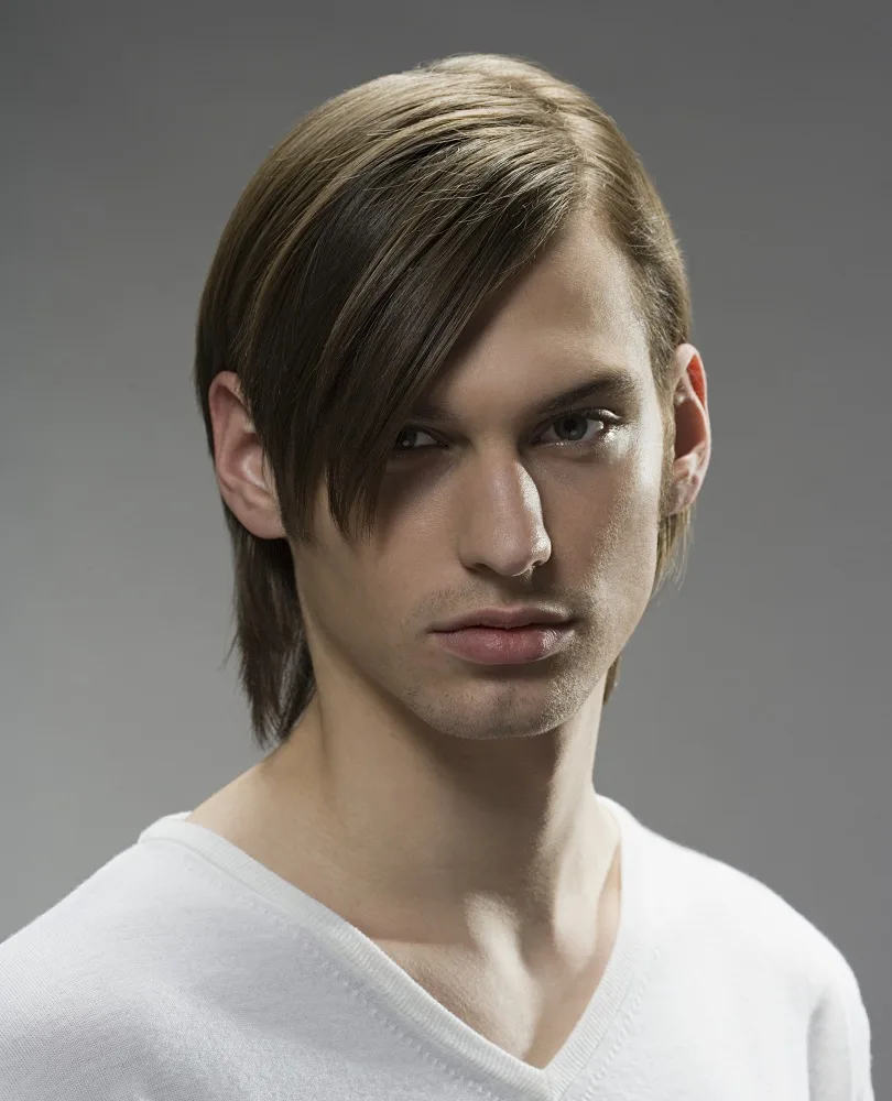 Men's Chin-length Hair with Angular Fringe