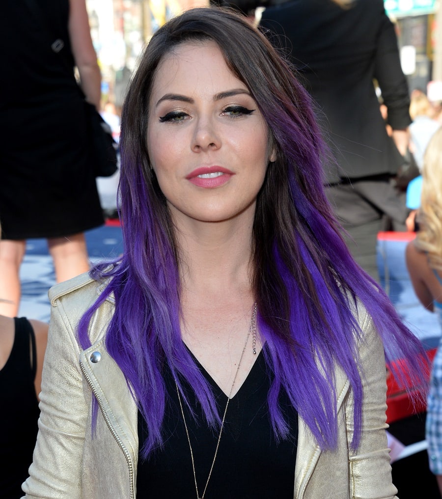 Michele Morrow with purple hair