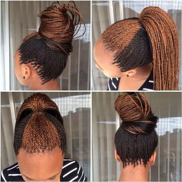 Black and Caramel micro braids hairstyles
