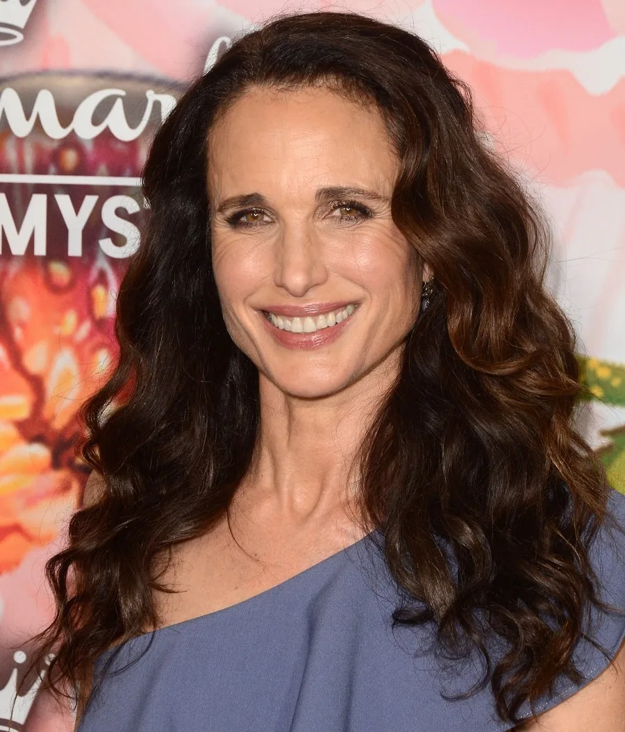 Older Actress Andie MacDowell with Curly Brown Hair
