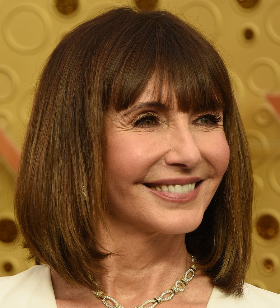 Older Actress Mary Steenburgen with Brown Bob and Bangs