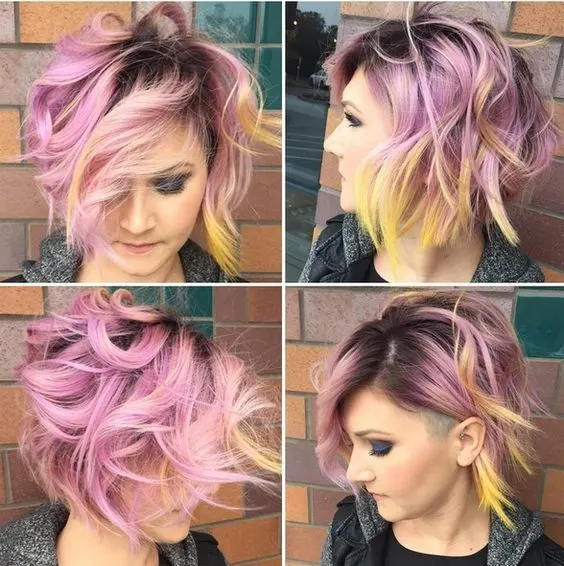Women Pink Balayage Short Haircut 