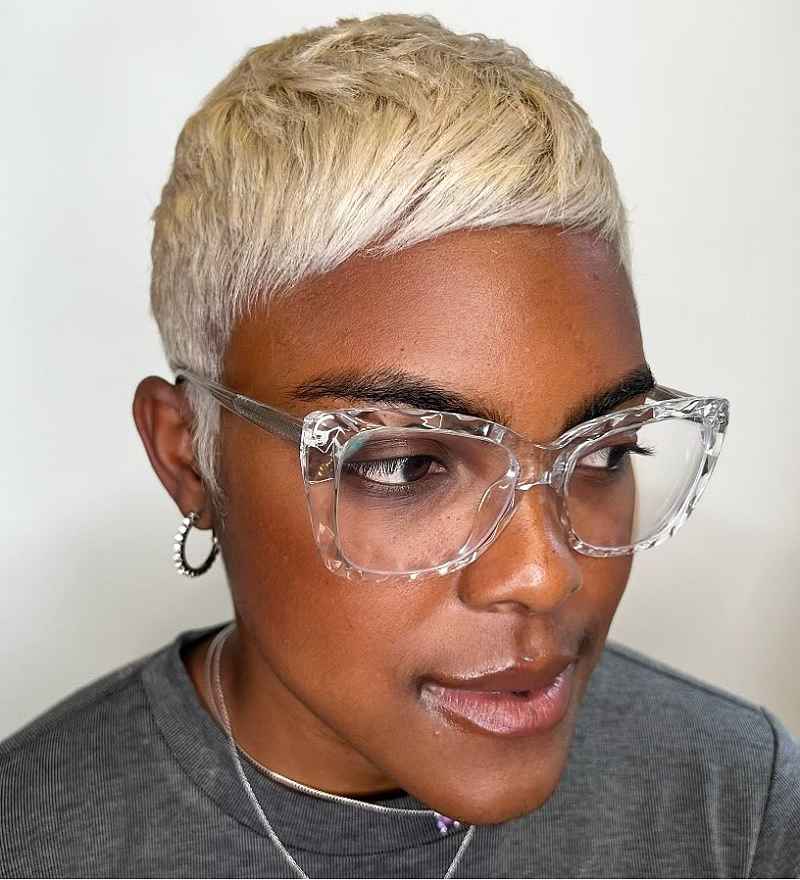 Platinum Blonde Pixie for Black Girls with Eyeglasses