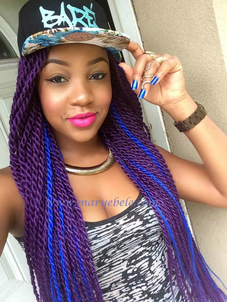 Purple and Blue Ropes twists hair color for girl