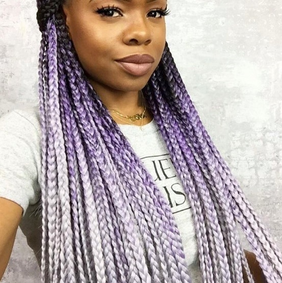 Purple and Grey Ombre box braid hairstyle