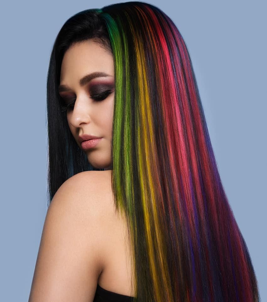 Rainbow Highlights on Straight Hair