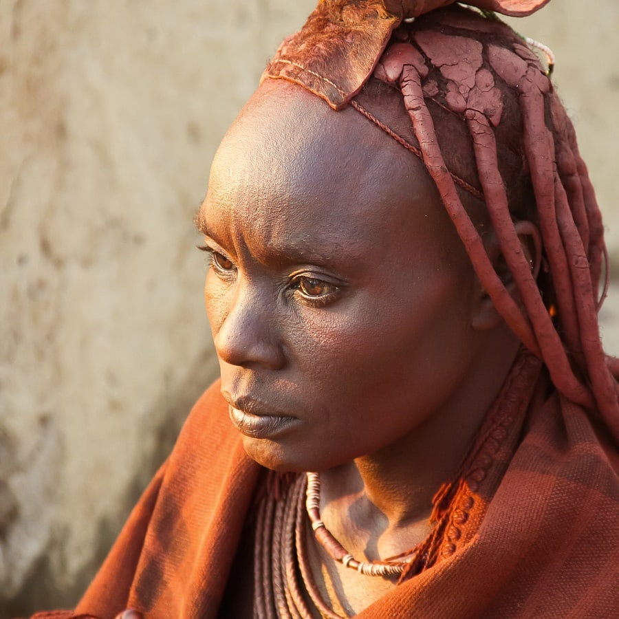 Himba woman with ginger box braids - first ever hairstyle color
