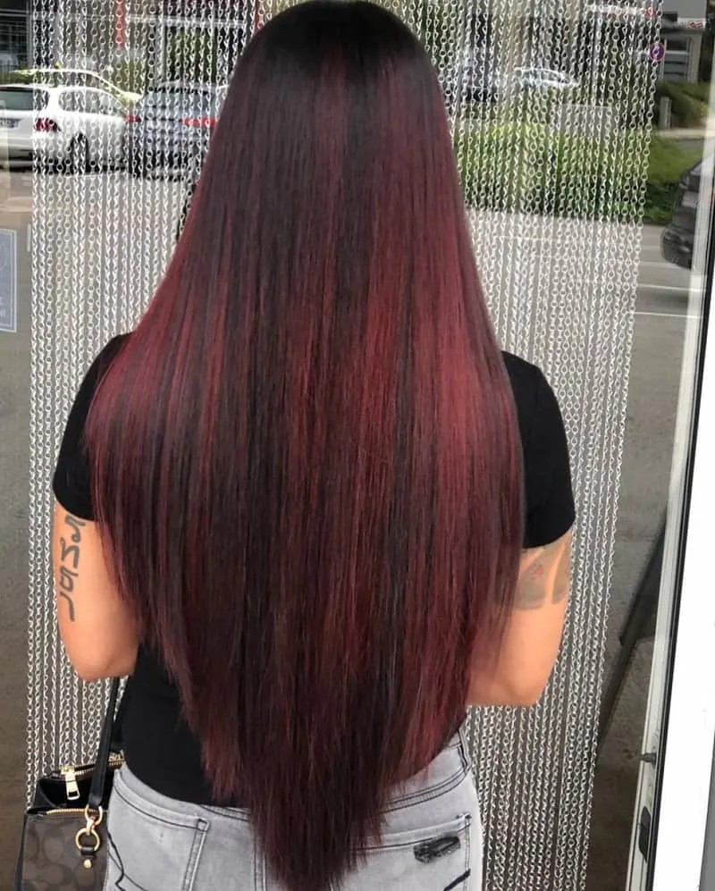 Red And Black V Shape Hairstyle .webp