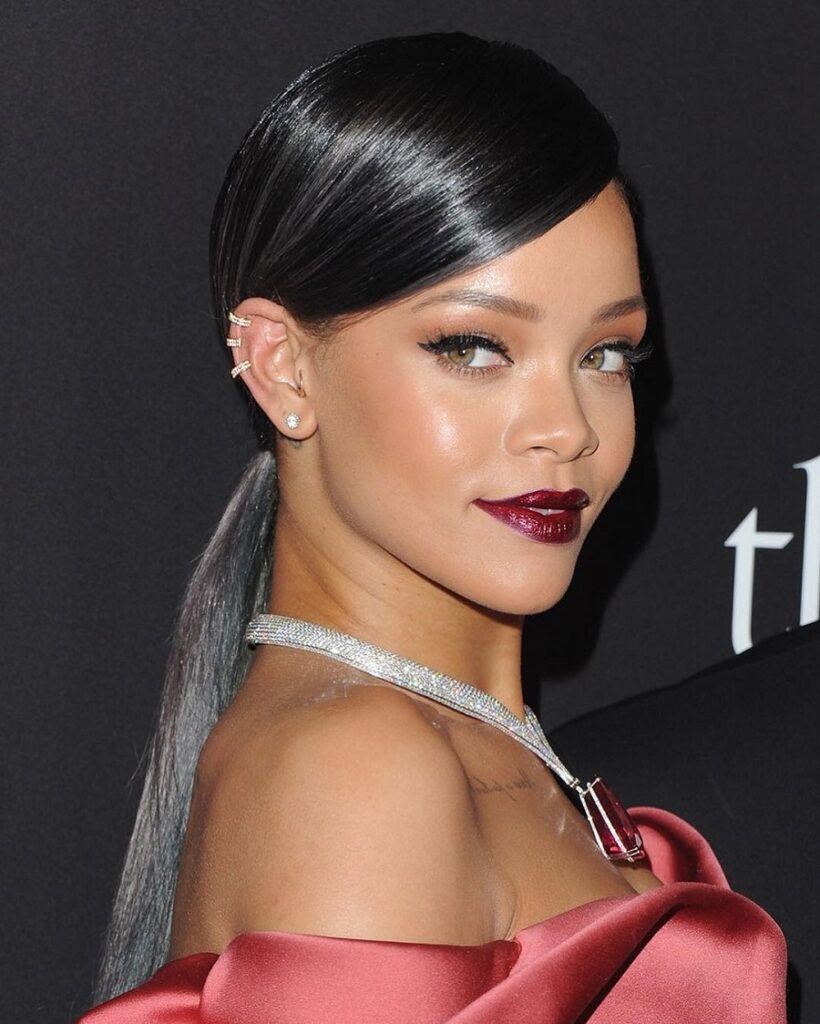 Rihanna with low ponytail