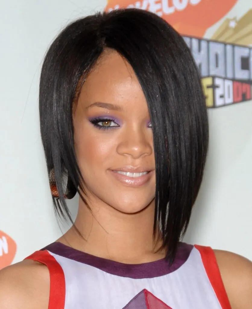 Rihanna with short in back and long in front haircut