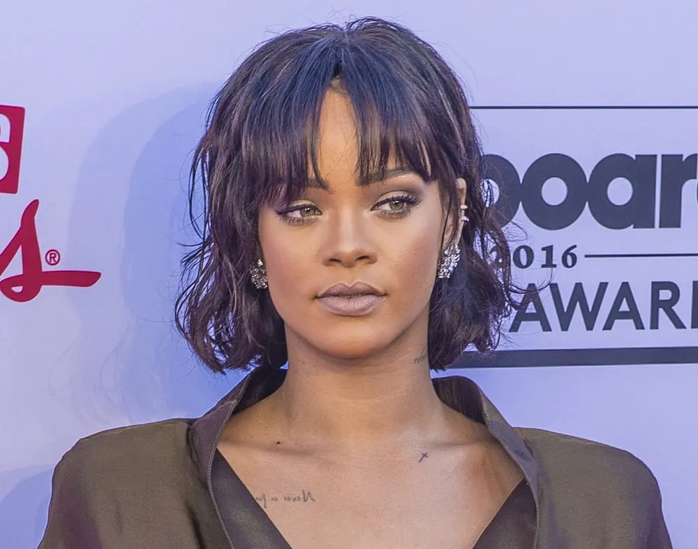 Rihanna's bob with middle part bangs