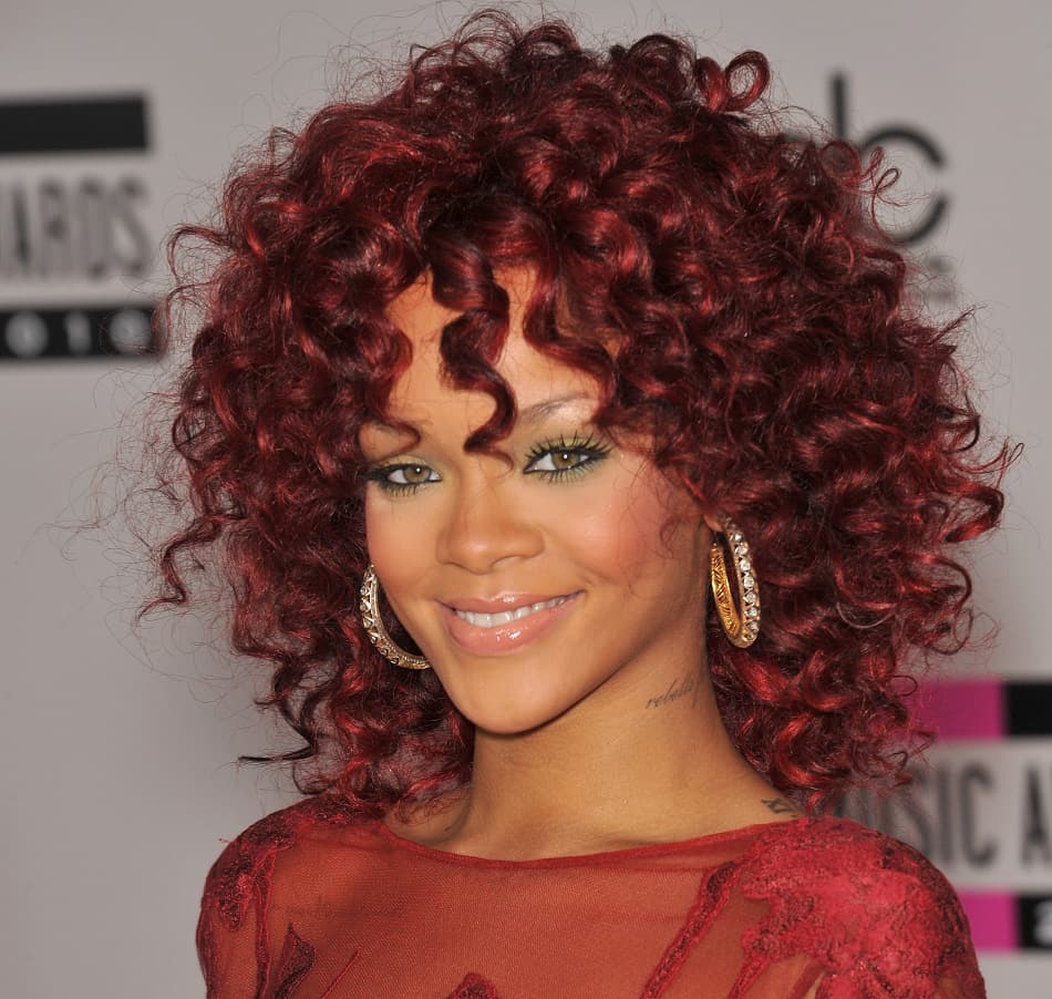 Rihanna's burgundy curls