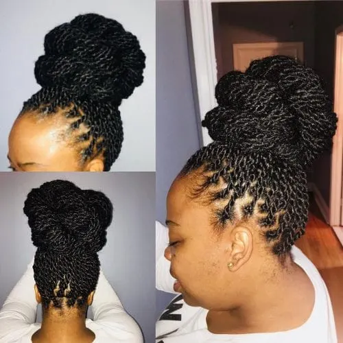 high bun with senegalese twists hair