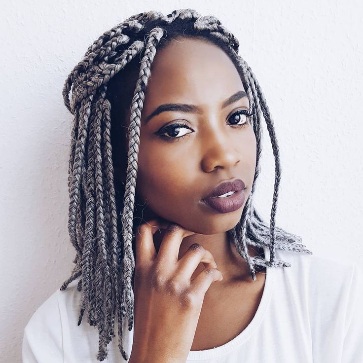 Sweet and Silver Short Box Braid hairstyle