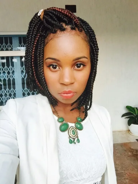 Side Swept Fringe Short Box Braid hair