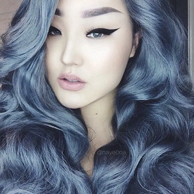 Metallic Silver Blue Hair color for Asian girl
