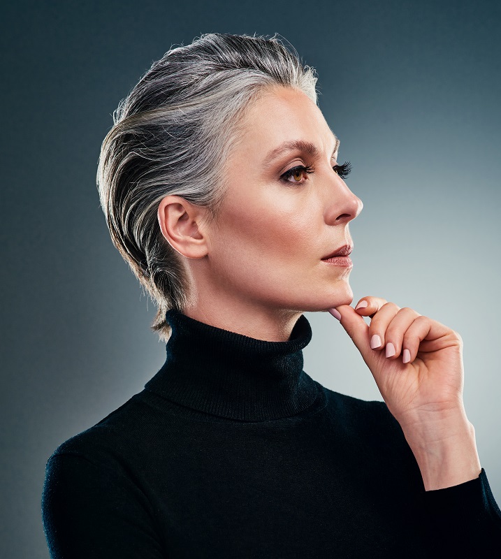 Slick-back Silver Hairstyle for Women Over 50