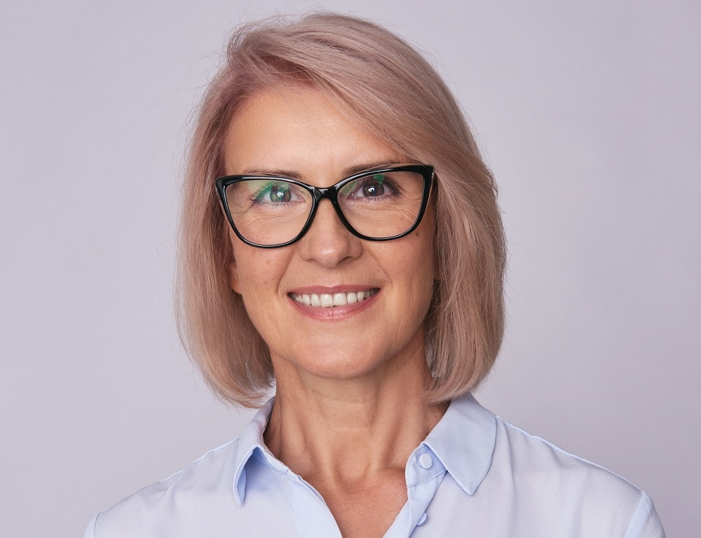 Straight bob for over 50 with glasses