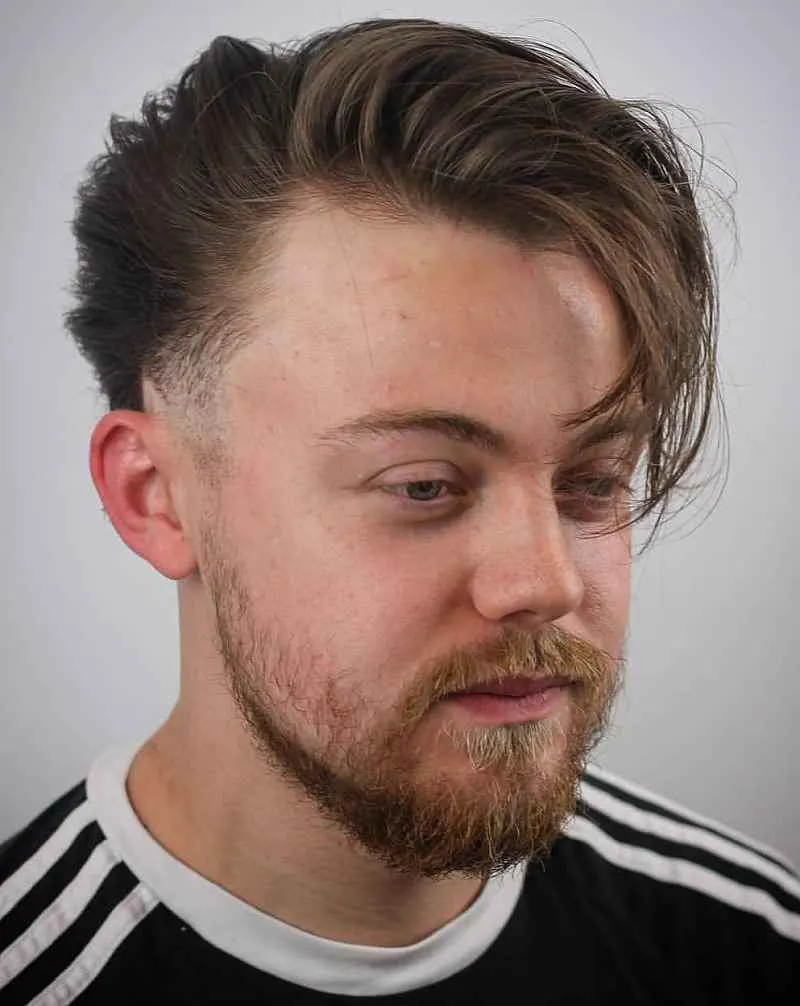 Subtle Temple Fade for White Men with Side Swept Hair