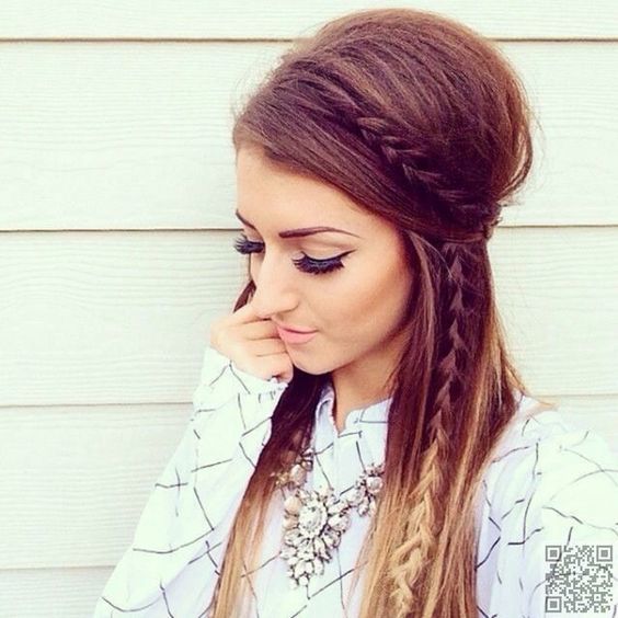  Side Braid with Teased Hair style for girl
