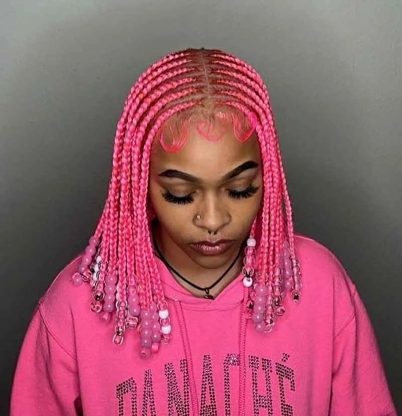 Two Layer Braid with Beads on Pink Hair