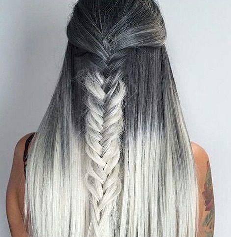 Grey and White Two Tone hair color idea