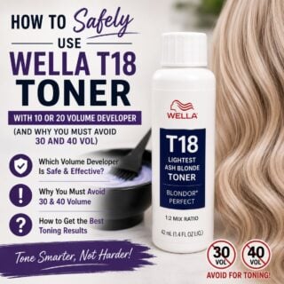 Wella T18 toner with 10 and 20 volume developer, warning to avoid 30 and 40 volume for toning
